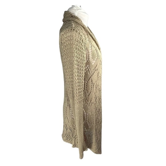 đť…şLovestitch draped cowl neck open cardigan beige crochet knit Size S - Picture 8 of 16